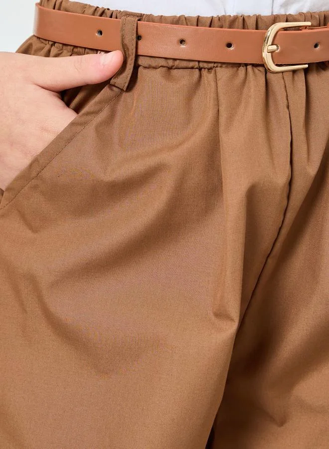 Styli Girls Brown Woven Shorts with Belt